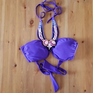 Embroidered Purple Bikini Swim Top